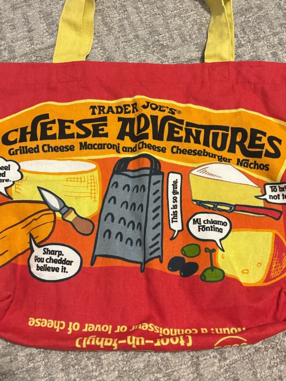 Trader Joe's Cheese Print Reusable Canvas Shopping Bag - Picture 3 of 6